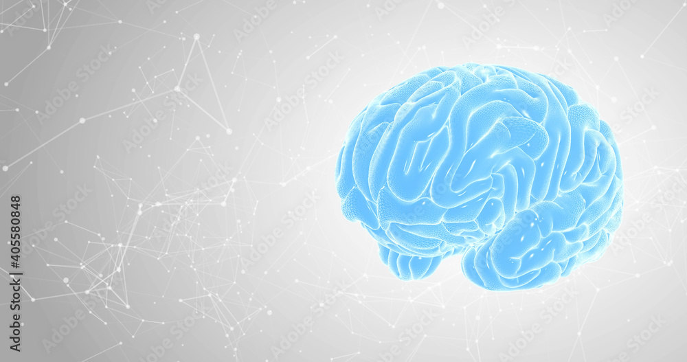 Human brain, thought process and creativity, plexus style 3D render Human brain, thought process and creativity, plexus style 3D render