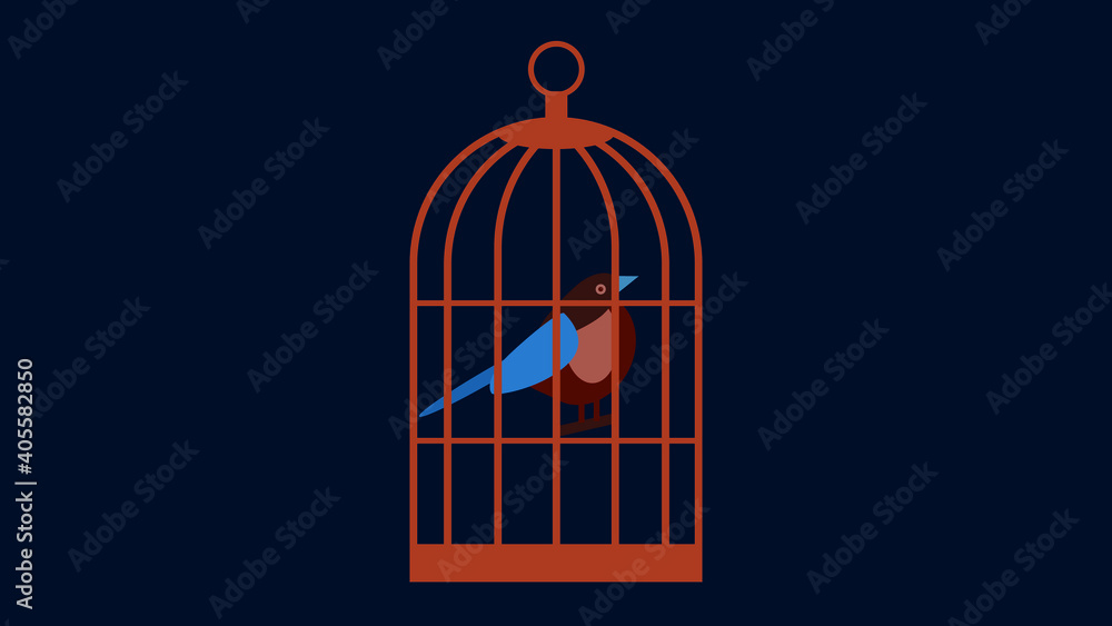 Bird in a cage. Vector illustration