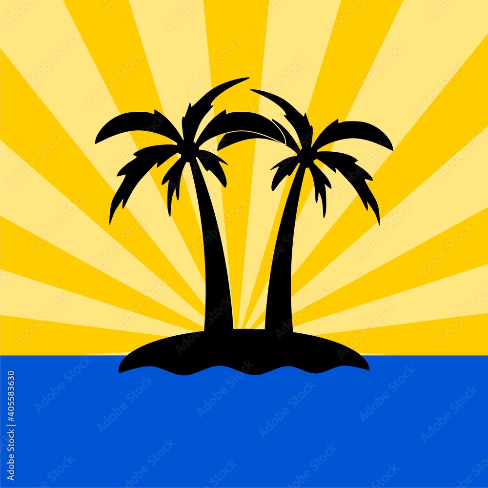 Sunset island palm icon 