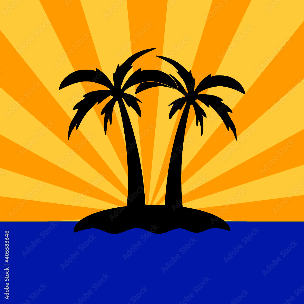 Sunset island palm icon 