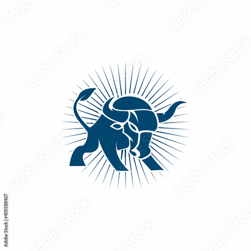 bison icon silhouette, Buffalo symbol with sunburn isolated on white background. Use it for steak house logos, infographics, logo types. Vector design