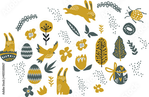 künstlerische und moderne Grafikelemente für Frühling und Ostern