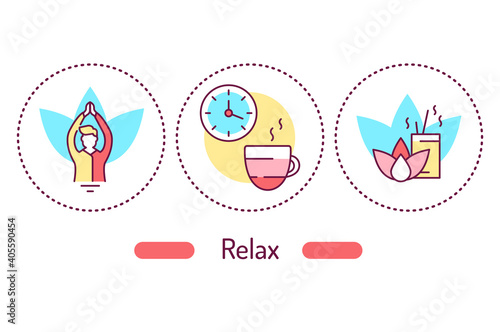 Relax rent outline concept. line color icons. Pictograms for web page, mobile app, promo.