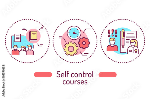Self control courses outline concept. line color icons. Pictograms for web page, mobile app, promo