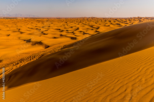 A view across the red desert at Hatta near Dubai, UAE in springtime