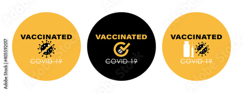 Vaccinated Stamps. Covid-19 vaccine. Flat vector logo.
