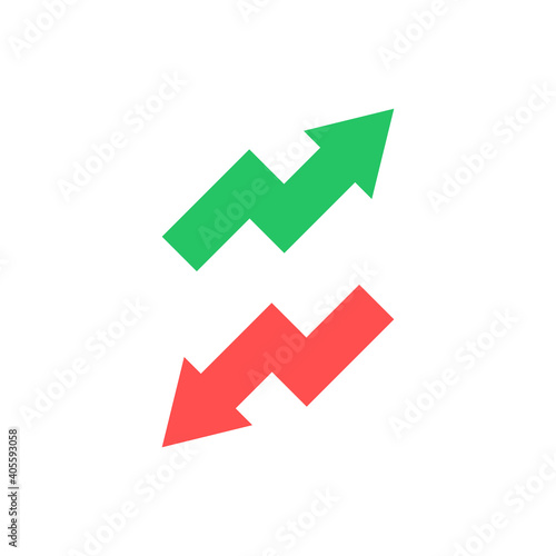 Rissing and falling arrow icon. Business concept. Increase and decrease sign. Vector isolated on white.