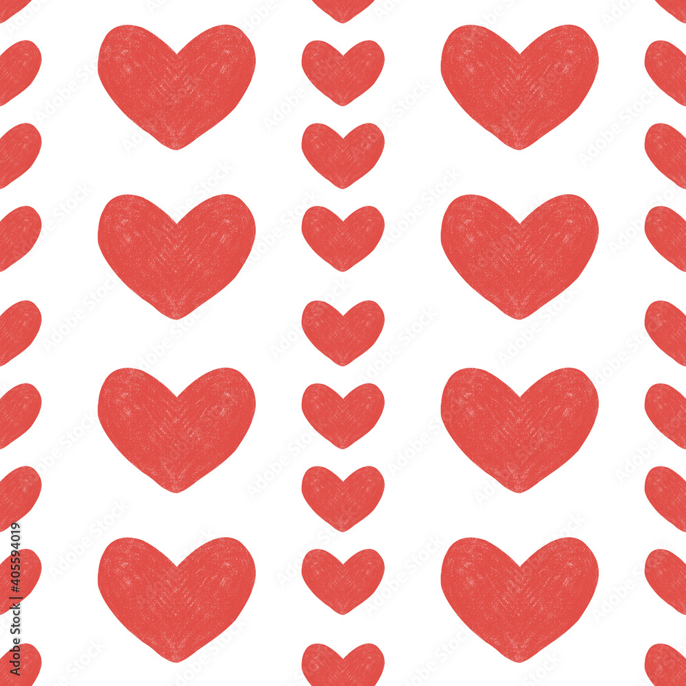 Red hearts seamless pattern. Simple hand drawn valentine's day illustration