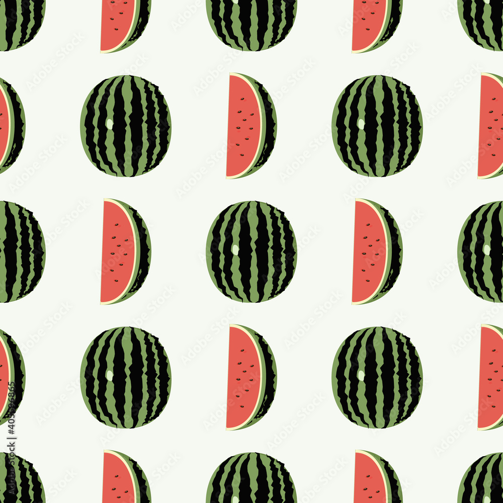 Watermelon pattern with slice on white background Watermelon pattern with slice on white background