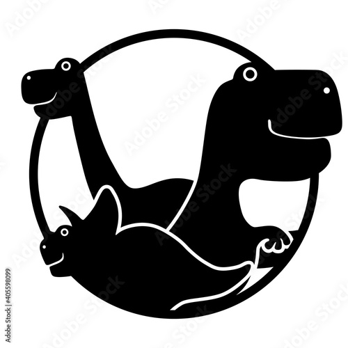 Silhouettes of black dinosaurs in a circle isolated on white background. Flat design for poster or t-shirt. Vector illustration
