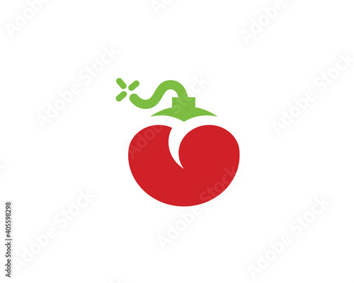 Vegan vector logo for sale. Double meaning logo design that represents a tomato and bomb.