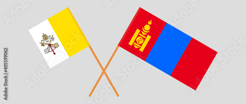 Crossed flags of Vatican and Mongolia