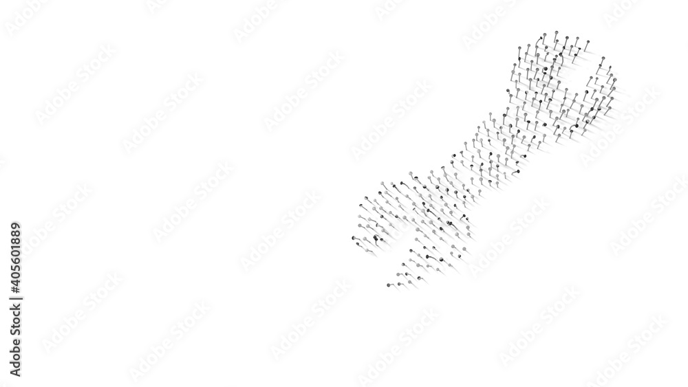 3d rendering of nails in shape of symbol of wrench with shadows isolated on white background 3d rendering of nails in shape of symbol of wrench with shadows isolated on white background