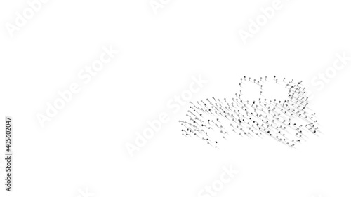 3d rendering of nails in shape of symbol of vintage car with shadows isolated on white background