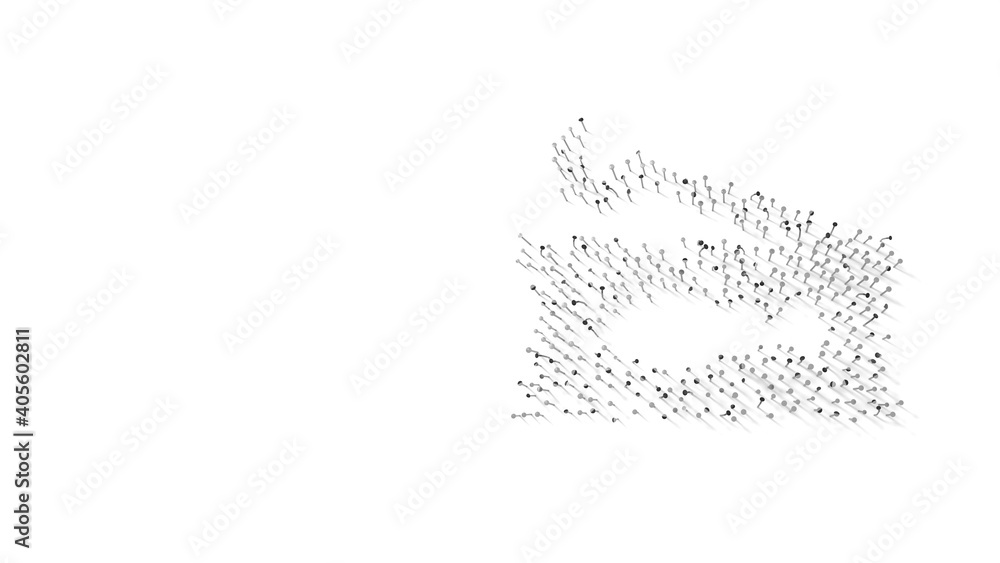 3d rendering of nails in shape of symbol of sardelle with shadows isolated on white background