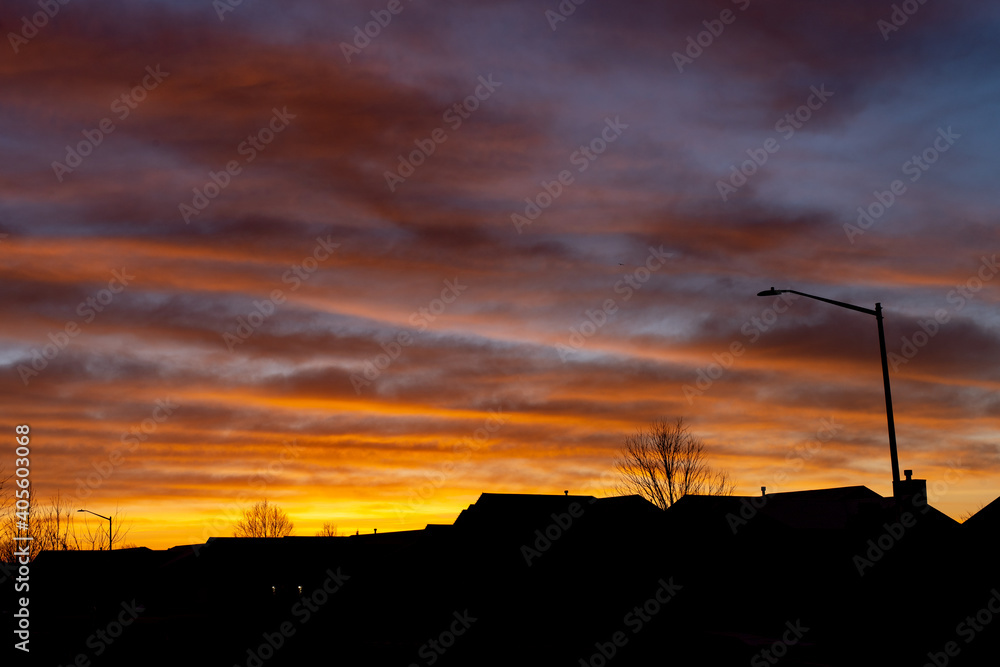 Sunrise Sky in Centrals Plains Suburban Silhouette