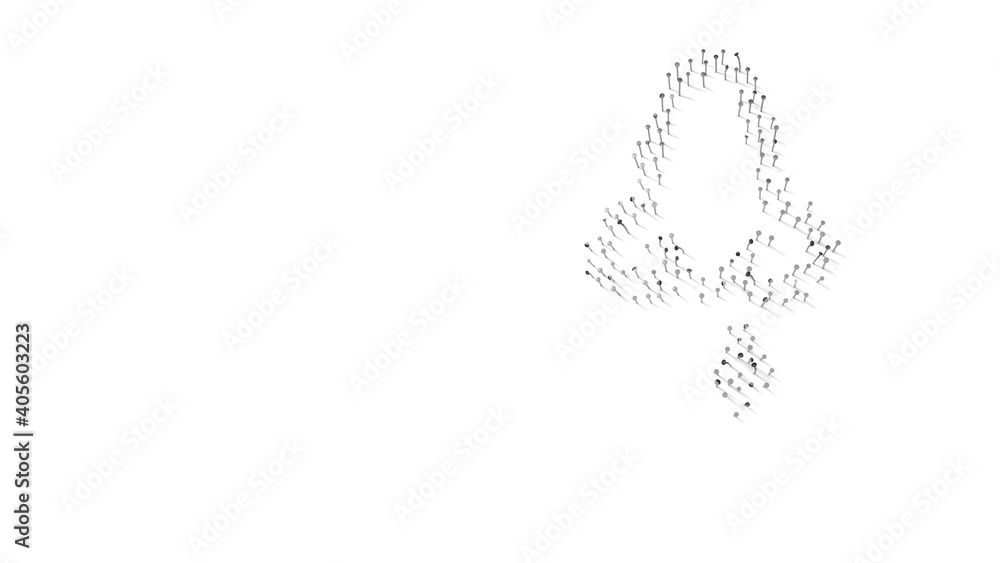 3d rendering of nails in shape of symbol of nose with shadows isolated on white background