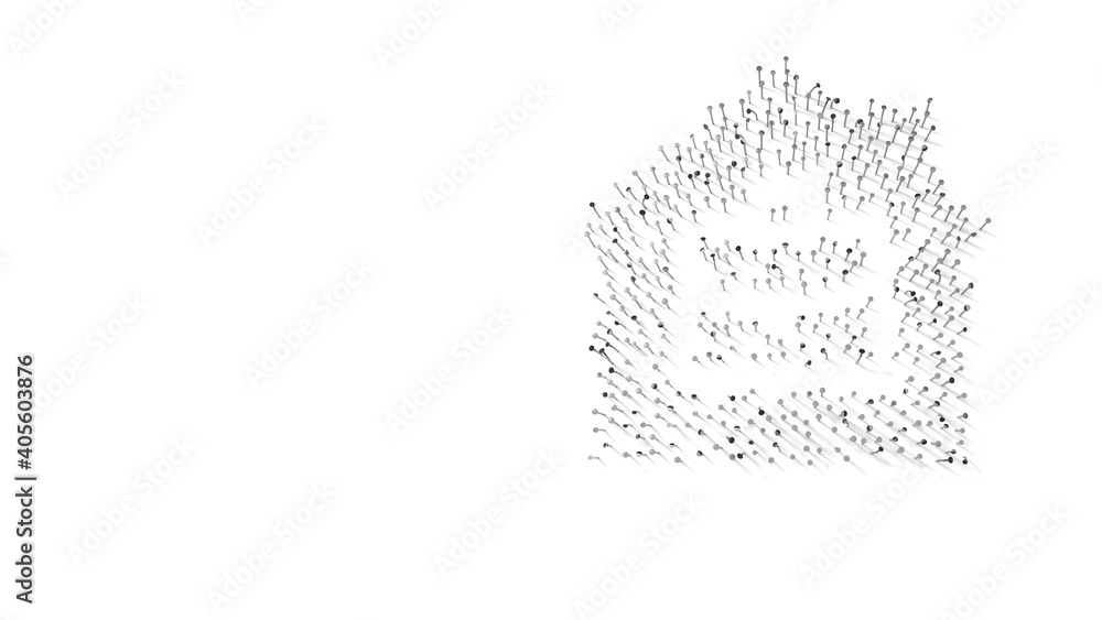 3d rendering of nails in shape of symbol of home office with shadows isolated on white background