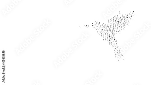 3d rendering of nails in shape of symbol of hummingbird with shadows isolated on white background