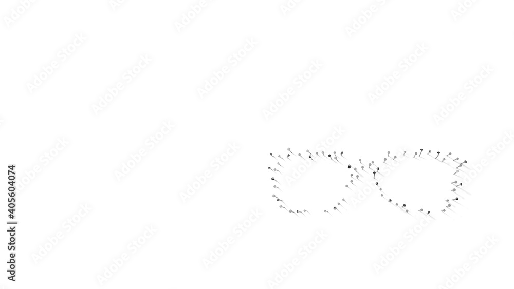 3d rendering of nails in shape of symbol of glasses fashion with shadows isolated on white background