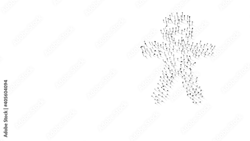 Fototapeta premium 3d rendering of nails in shape of symbol of gingerbread with shadows isolated on white background