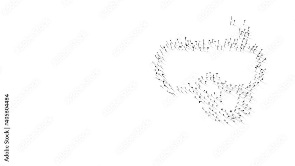 3d rendering of nails in shape of symbol of diving goggles with shadows isolated on white background 3d rendering of nails in shape of symbol of diving goggles with shadows isolated on white background