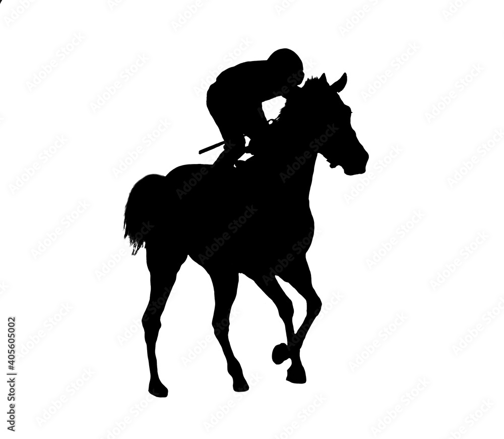 black flat image of a horse jockey isolated on a white background