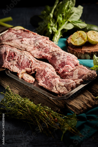 Beef Barbecue rare-medium. The meat cut is called’ entraña in Argentina and is correspondent to the diapghgram