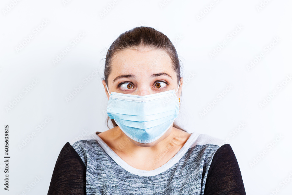 Every one in mask. Crazy girl in mask. Girlk funny grimace in a mask. Every one in mask. Crazy girl in mask. Girlk funny grimace in a mask.