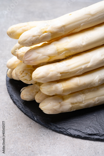 High quality big Dutch white asparagus vegetables ready to cook photo