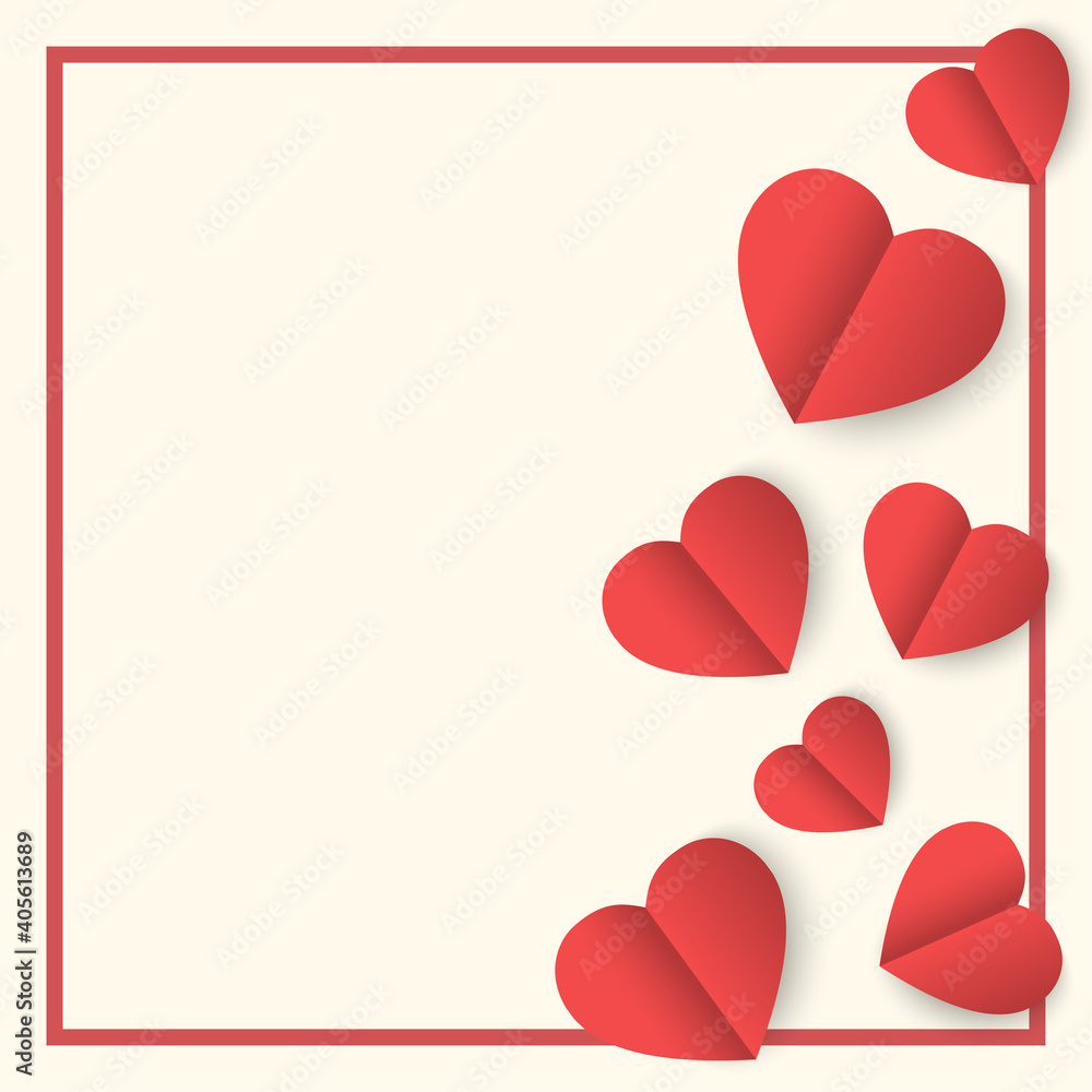 Red Paper Hearts And Red Frame Red Paper Hearts And Red Frame