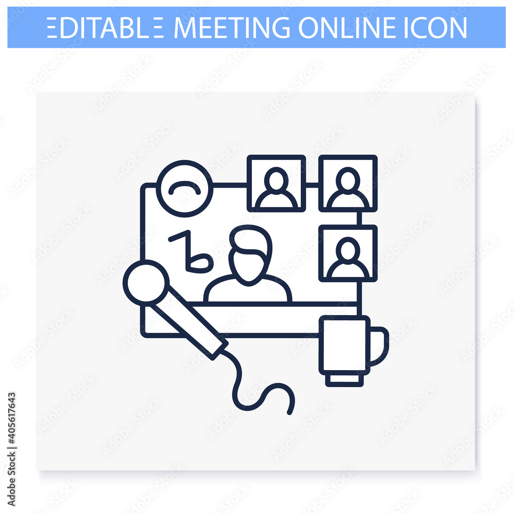 Karaoke meetup line icon. Meeting together concept. Internet streaming website. Live stream. Social distanced singing party. Remote public event. Isolated vector illustration. Editable stroke Karaoke meetup line icon. Meeting together concept. Internet streaming website. Live stream. Social distanced singing party. Remote public event. Isolated vector illustration. Editable stroke