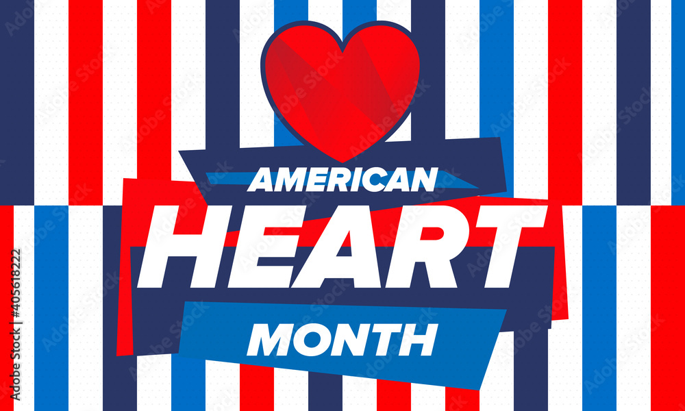 American Heart Month in United States. Celebrate annual in February. Nationwide problem of heart and blood vessel diseases. Medical healthcare concept. Support and protection campaign. Vector poster American Heart Month in United States. Celebrate annual in February. Nationwide problem of heart and blood vessel diseases. Medical healthcare concept. Support and protection campaign. Vector poster