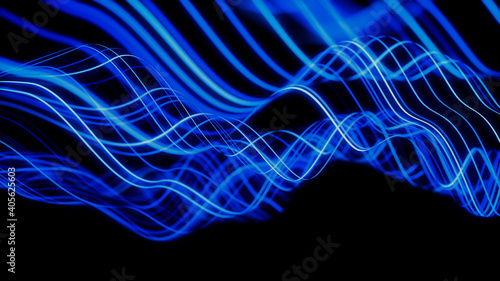 Medical Innovation concept. Scientific information represented as a High Tech Futuristic Flow Line waves. Abstract background. 3D render photo