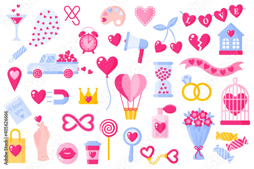 Love icons set for valentine's day or wedding. Vector flat design isolated on white background.