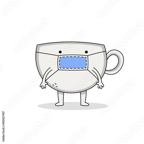 Cute cup cartoon character wearing a mask