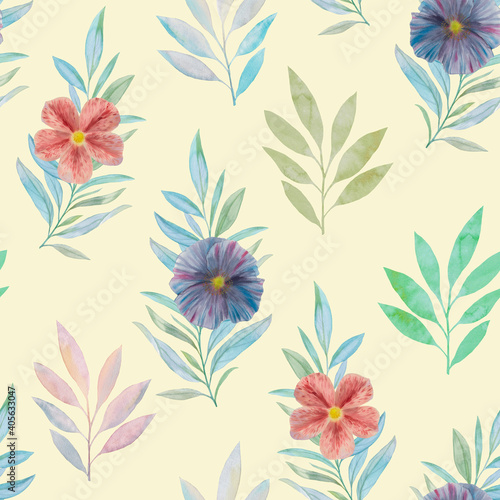 Botanical seamless pattern. Watercolor illustration of flowers. bouquets of flowers for printing, print, wrapping paper, textiles. © Sergei