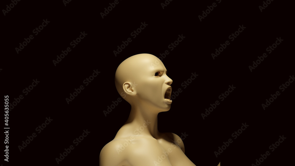 Non-Binary Screaming Female Male White Cream Bone Colour Bust Head and Shoulders 3d illustration