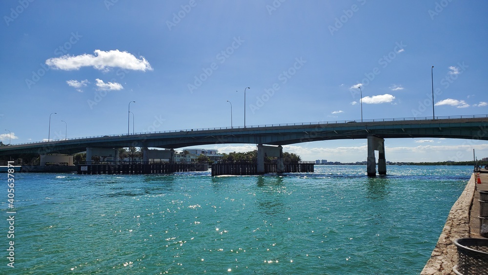 bridge over the bay with a blue sky on florida