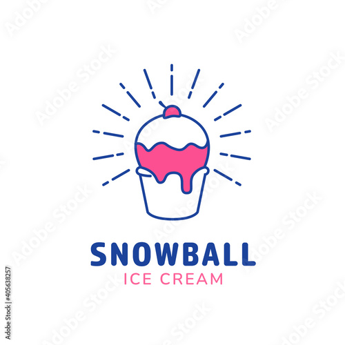 Ice cream snowball cup logo icon symbol in monoline style