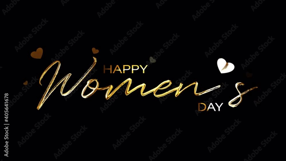 Happy Women's Day golden text with light effect. 4K 3D rendering isolated transparent with alpha channel Quicktime prores 4444. Seamless loop element for for Happy Women's Day title intro overlay. Happy Women's Day golden text with light effect. 4K 3D rendering isolated transparent with alpha channel Quicktime prores 4444. Seamless loop element for for Happy Women's Day title intro overlay.