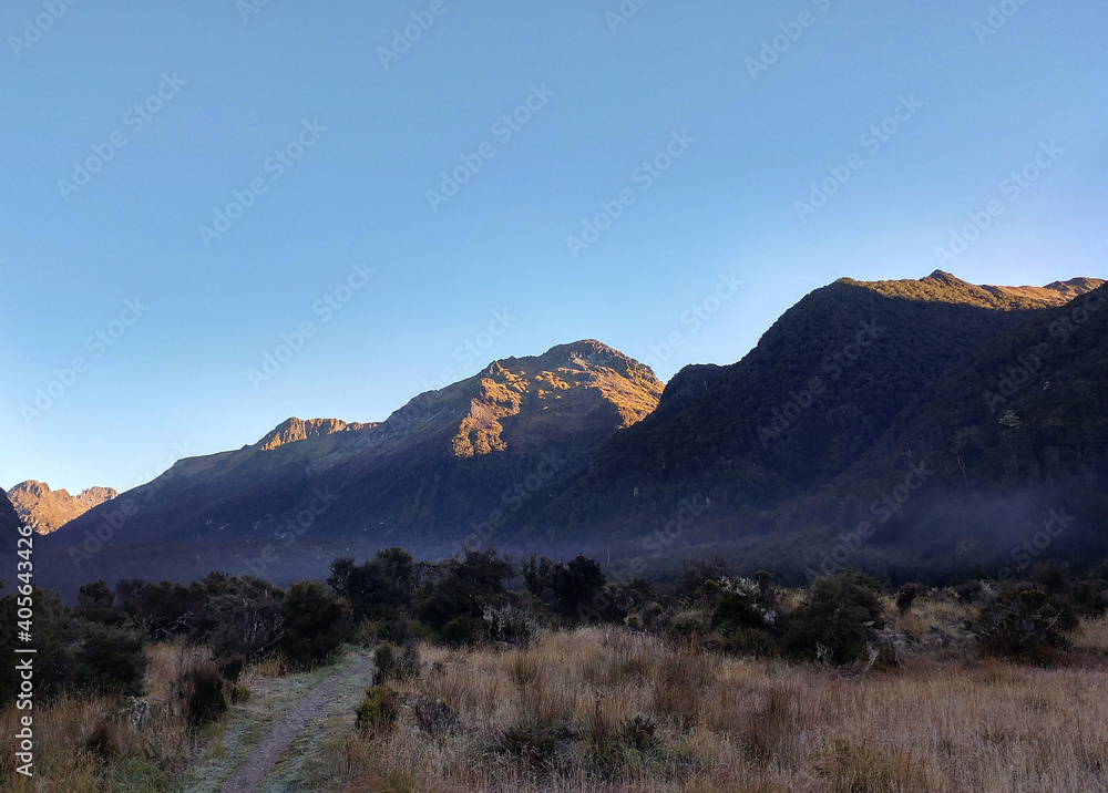 Beautiful Kepler trail mountains and clouds, Fiordlands, New Zealand