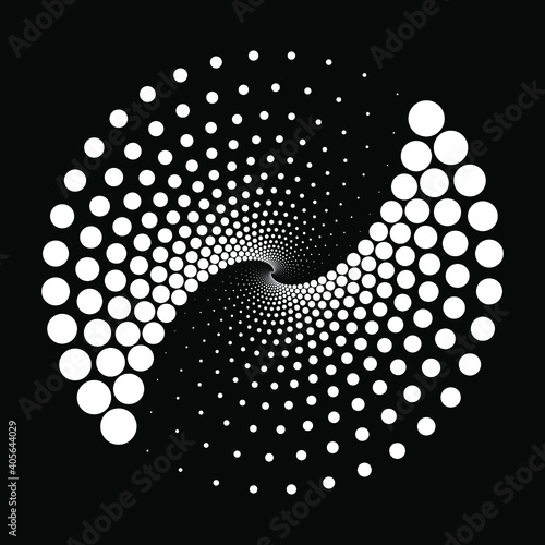 White halftone dots shape. Vector illustration. Design element for logo, sign, symbol, blackout tattoo, web pages, prints, posters, monochrome pattern and abstract background