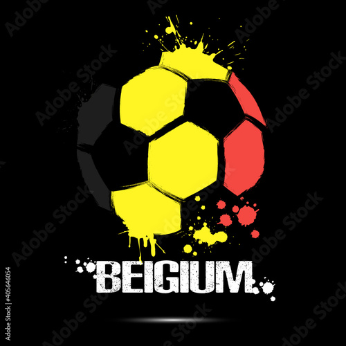 Abstract soccer ball with Belgian national flag colors. Flag of Belgium in the form of a soccer ball made on an isolated background. Football championship banner. Vector illustration
