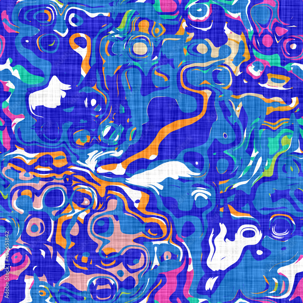Azure blue glitch geo linen texture background. Seamless abstract textile effect. Distressed aqua melange dye pattern. Coastal cottage decor, modern sailing fashion or soft furnishing repeat cloth 
