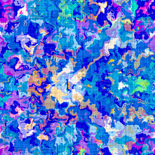 Azure blue glitch geo linen texture background. Seamless abstract textile effect. Distressed aqua melange dye pattern. Coastal cottage decor, modern sailing fashion or soft furnishing repeat cloth   © Nautical