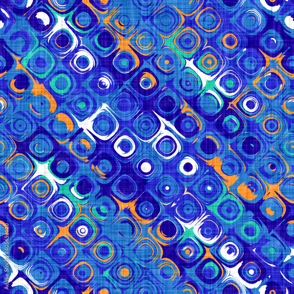 Azure blue glitch geo linen texture background. Seamless abstract textile effect. Distressed aqua melange dye pattern. Coastal cottage decor, modern sailing fashion or soft furnishing repeat cloth 

