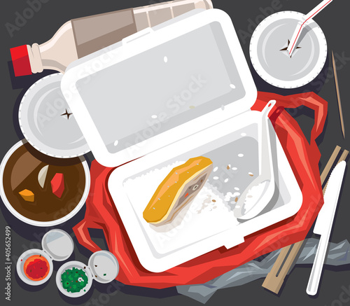 Single-use waste generated after a take-away lunchbox meal