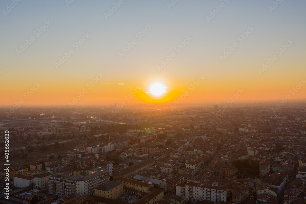 the city of ancient verona seen from above at sunset