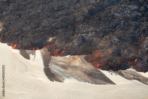 Aerial view of lava flowing into a river, Holuhraun eruption 2014, Iceland photo